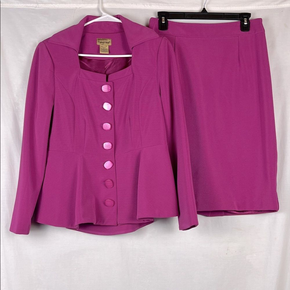 Fuchsia Midnight Velvet Square Neck Women's Skirt Suit